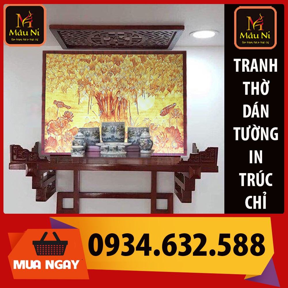 Cây bồ đề - dán ch thờ, bàn thờ, tượng thờ tranh trúc chỉ in MÂU