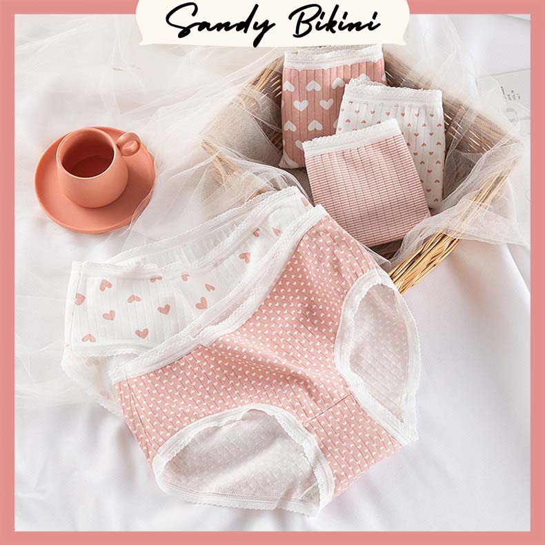 Quần Lót Cotton Tăm Co Giãn 4 Chiều Hình Trái Tim Hồng Siêu Xinh