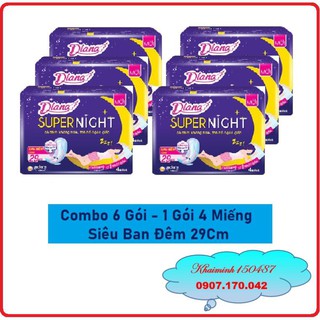 Combo Lốc 6 Gói BVS DIANA Siêu Ban Đêm Gói 4 Miếng - 29Cm (1 lốc 6 gói/1 gói 4 miếng)