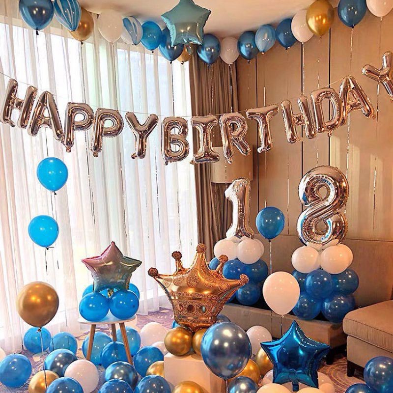 Các set bóng bay sinh nhật happy birthday cho bé Milkshop MM01 Chọn Mẫu Tông Màu Xanh ( Hàng Cao Cấp)