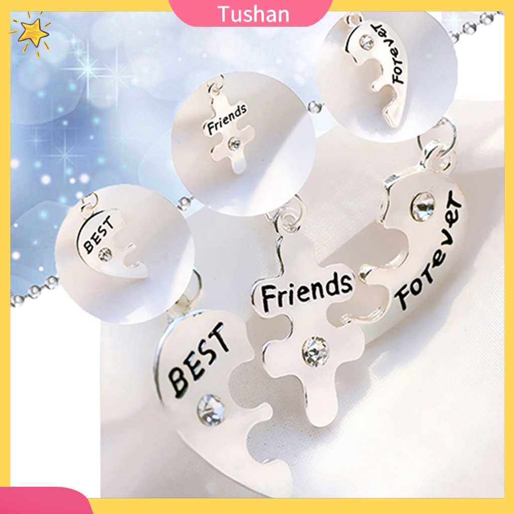 TUSH_3Pcs Women's Best Friends Forever Split Heart Friendship Necklace Set Jewelry