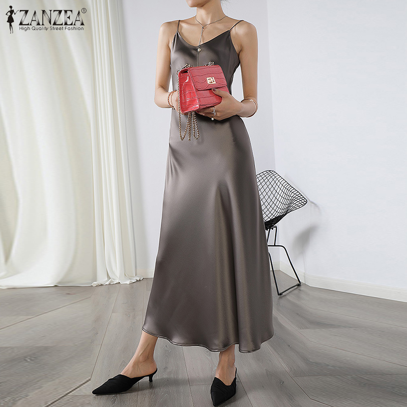 Đầm Xòe Dài ZANZEA Hai Dây Không Tay Cổ Chữ V Thông Thường Dành Cho Bạn Nữ | BigBuy360 - bigbuy360.vn
