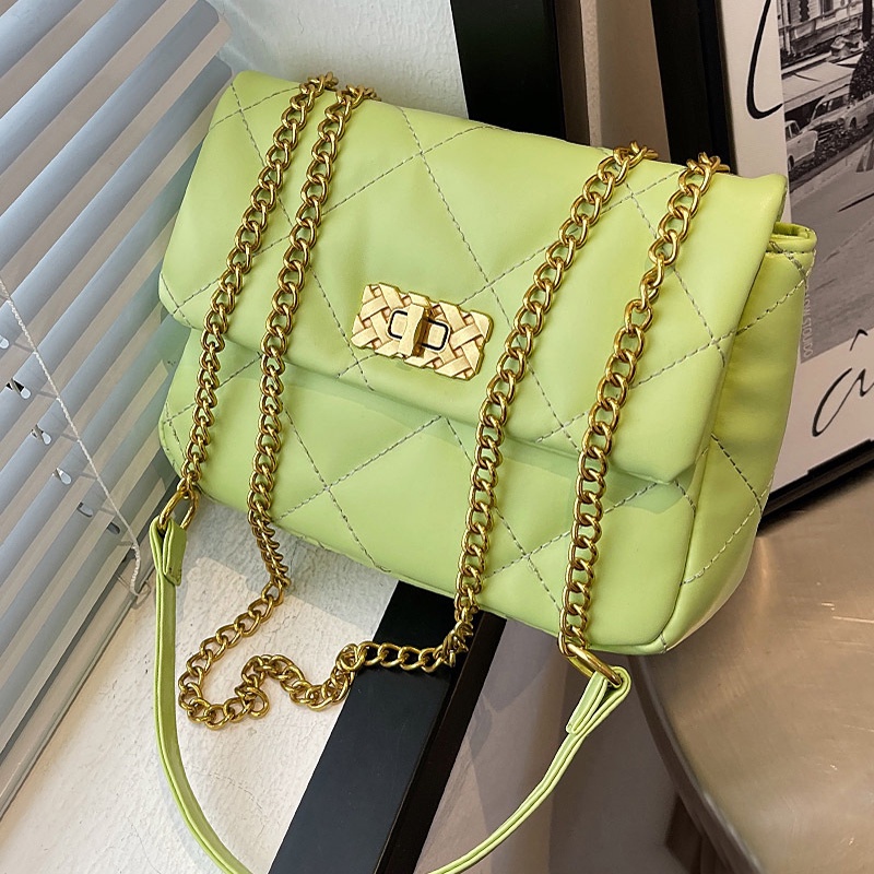 Túi đeo vai IELGY dây xích kim loại họa tiết hình thoi thời trang dành cho nữ