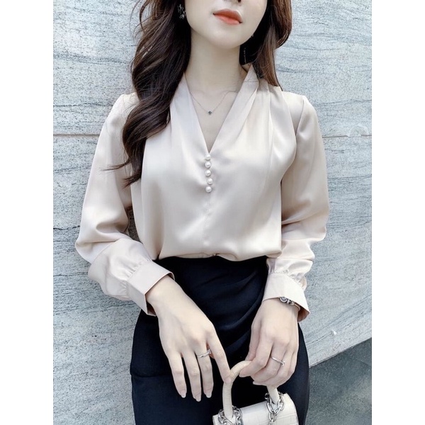 ⚡️BÁN SỈ⚡️Áo lụa tay bồng đính ngọc 3 màu xanh,trắng,be