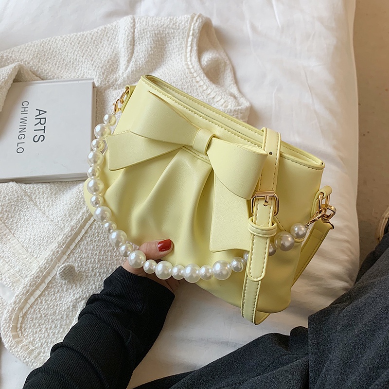 Túi đeo vai IELGY đính nơ và hạt ngọc trai nhân tạo phong cách Hàn Quốc thời trang dành cho nữ