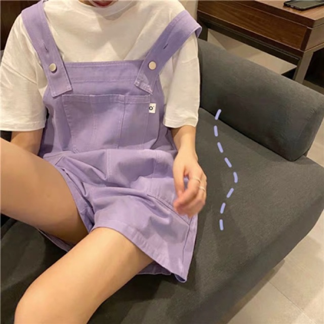 Quần yếm đùi kaki tím pastel siêu xinh Ulzzang