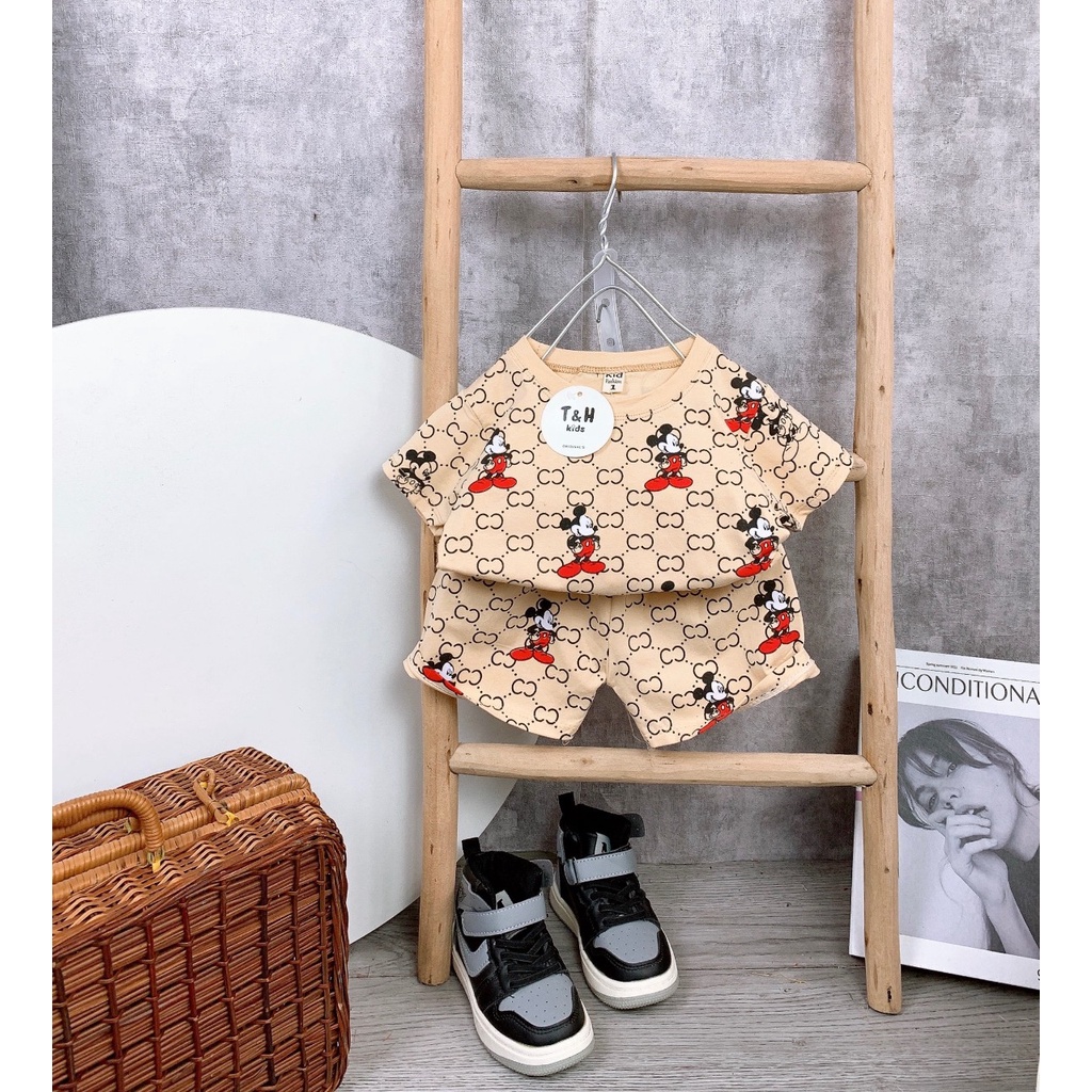 Bộ quần áo bé trai Áo phông cộc tay và quần đùi họa tiết mickey - Đồ bộ bé trai hè 2022 size 7-18 kg, SUN KID'S