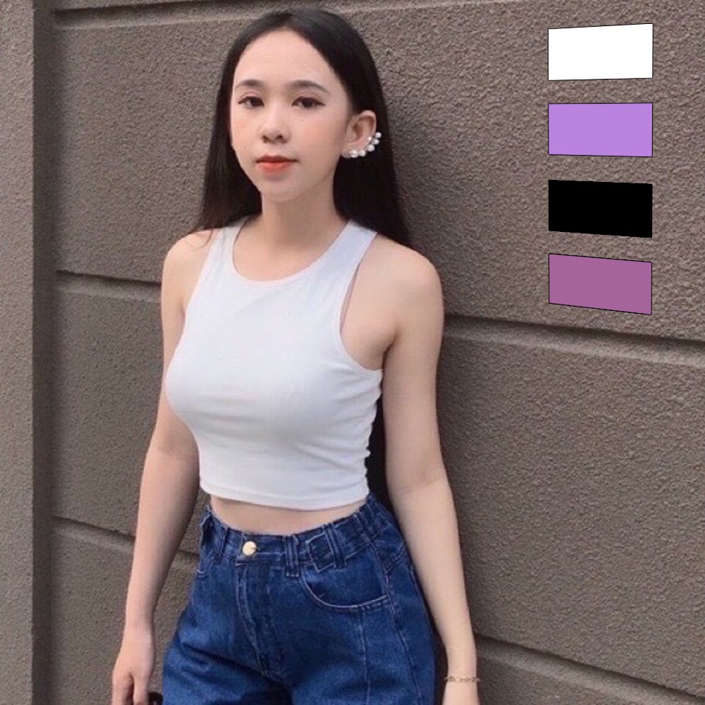 Áo croptop nữ chất cotton - Áo ba lỗ cộc tay dáng ôm mềm mịn | BigBuy360 - bigbuy360.vn