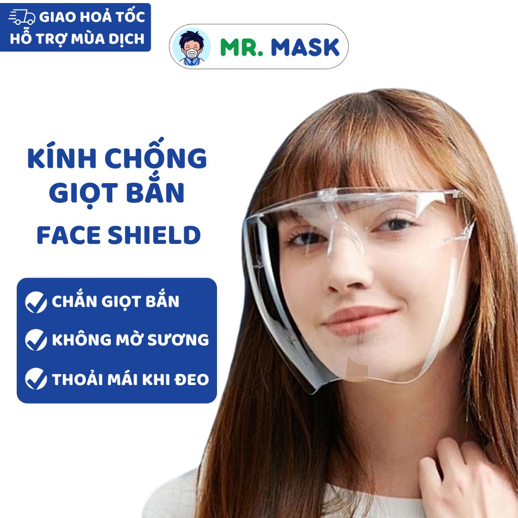 Kính Chống Giọt Bắn Phòng Dịch Face Shield chính hãng cao cấp, chất liệu nhựa cứng, giảm nguy cơ lây nhiễm, chắn bụi bẩn