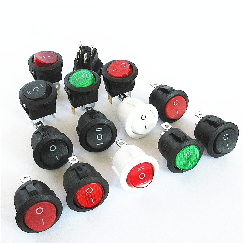 Bộ 10 công tắc tròn có đèn LED kcd1 12v 24v/ 6a 250v/ 10a 125v 2/ 3/ 4 chân nối chuyên dụng cho xe hơi