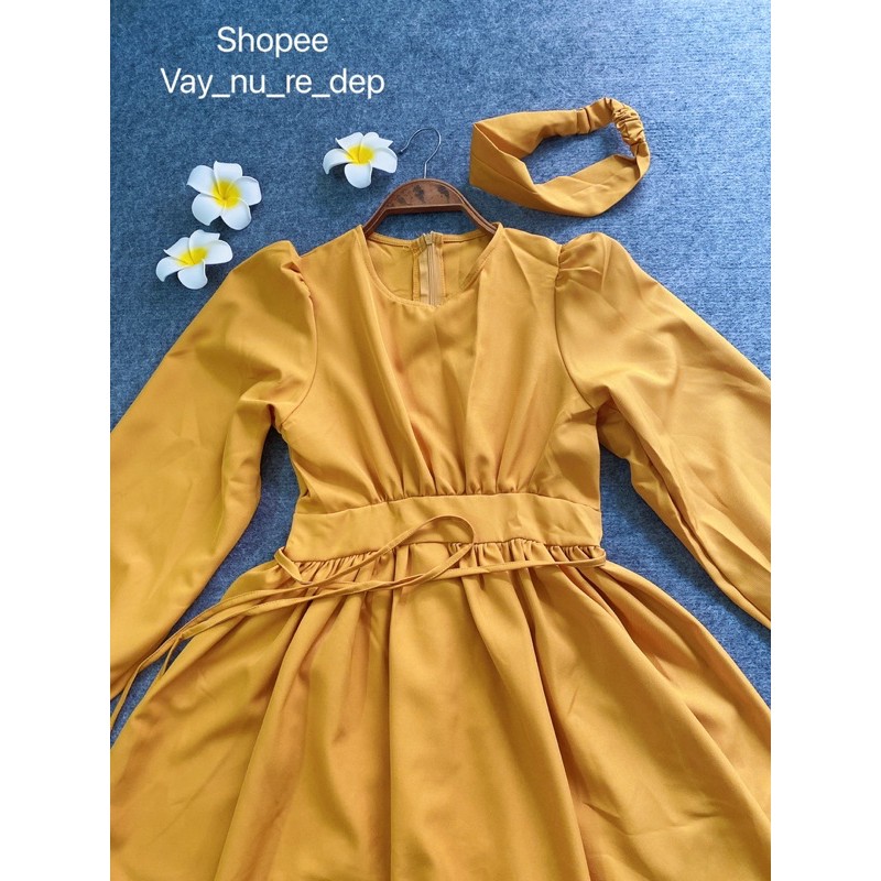 Đầm vàng tay dài kèm turban | BigBuy360 - bigbuy360.vn