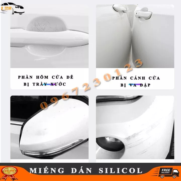 Bộ 10 miếng dán silicol các hãng xe dán hõm và tay nắm cửa xe ô tô chống trầy xước va đập cửa xe tiện ích