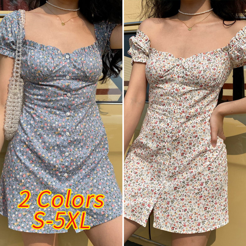 Vonda Đầm Tay Ngắn Phối Nút Họa Tiết Hoa Phong Cách Hàn Quốc Thời Trang Mùa Hè Cho Nữ | BigBuy360 - bigbuy360.vn