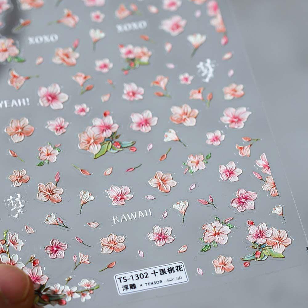 Miếng Dán Trang Trí Móng Tay Tự Dính Họa Tiết Hoa Đào / Thỏ / Hoa Đào Xinh Xắn