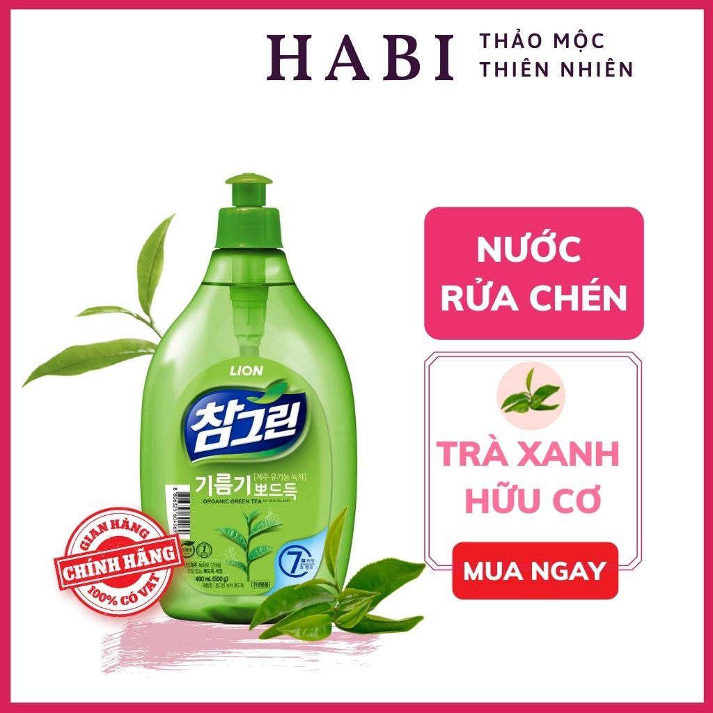 Nước rửa bát chiết xuất trà xanh LION Hàn Quốc, nước rửa chén gốc thực vật tẩy sạch vết dầu mỡ chỉ sau 7 giây 500g
