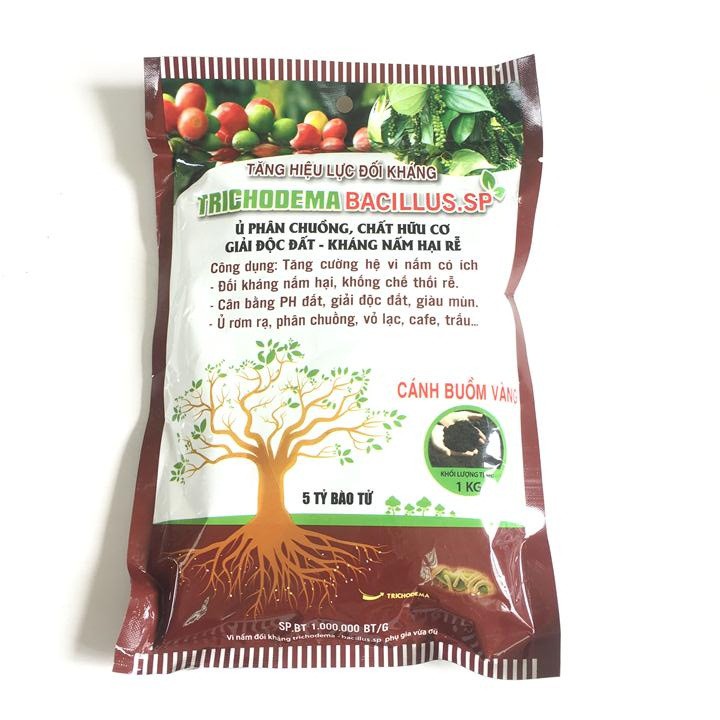 Chế phẩm hữu cơ Trichoderma Bacilius Cánh Buồn Vàng gói 1kg, diệt nấm đối kháng, tăng hiệu lực đối kháng cho cây trồng.