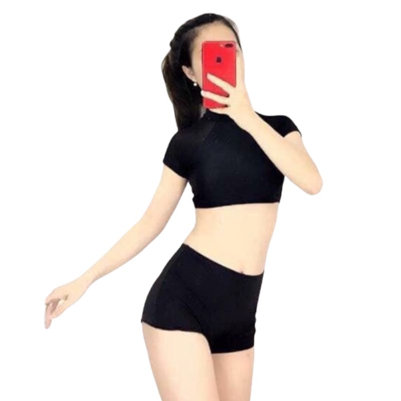 Đồ Bơi Nữ Kín Đáo, Bikini Đi Biển Áo Croptop Có Tay Quần Đùi