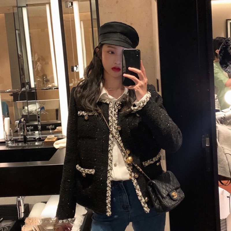 Cotton fragrant contract French style small fragrant style coat women's 2022 autumn and winter new style foreign style fashion socialite blue top