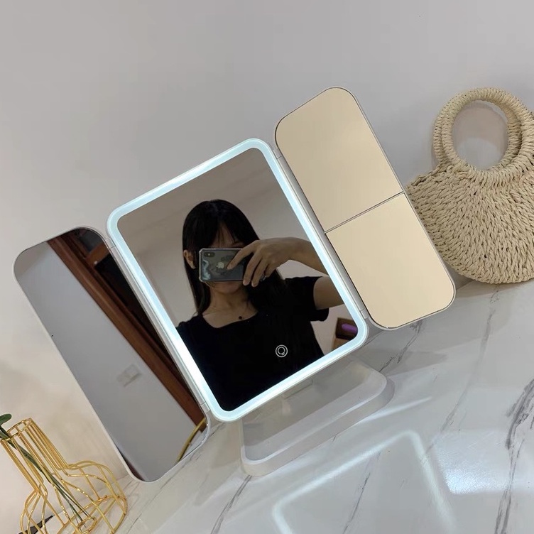 Gương đèn led trang điểm để bàn 2x,3x màu trắng  sang trọng, hiện đại