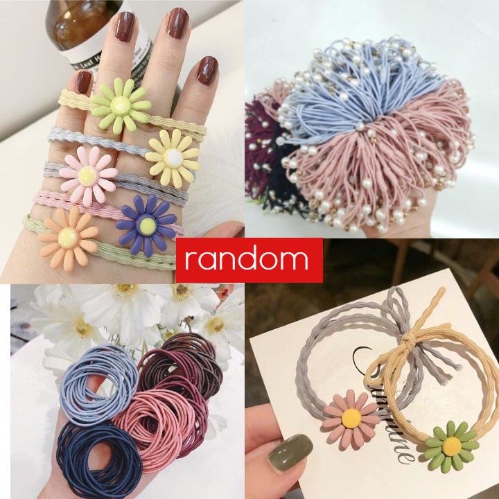 [Màu Ngẫu Nhiên] Dây Cột tóc đủ màu dễ thương, sợi dai buộc chắc bền, gắn hạt Handmade xinh xắn nhiều màu ngẫu nhiên