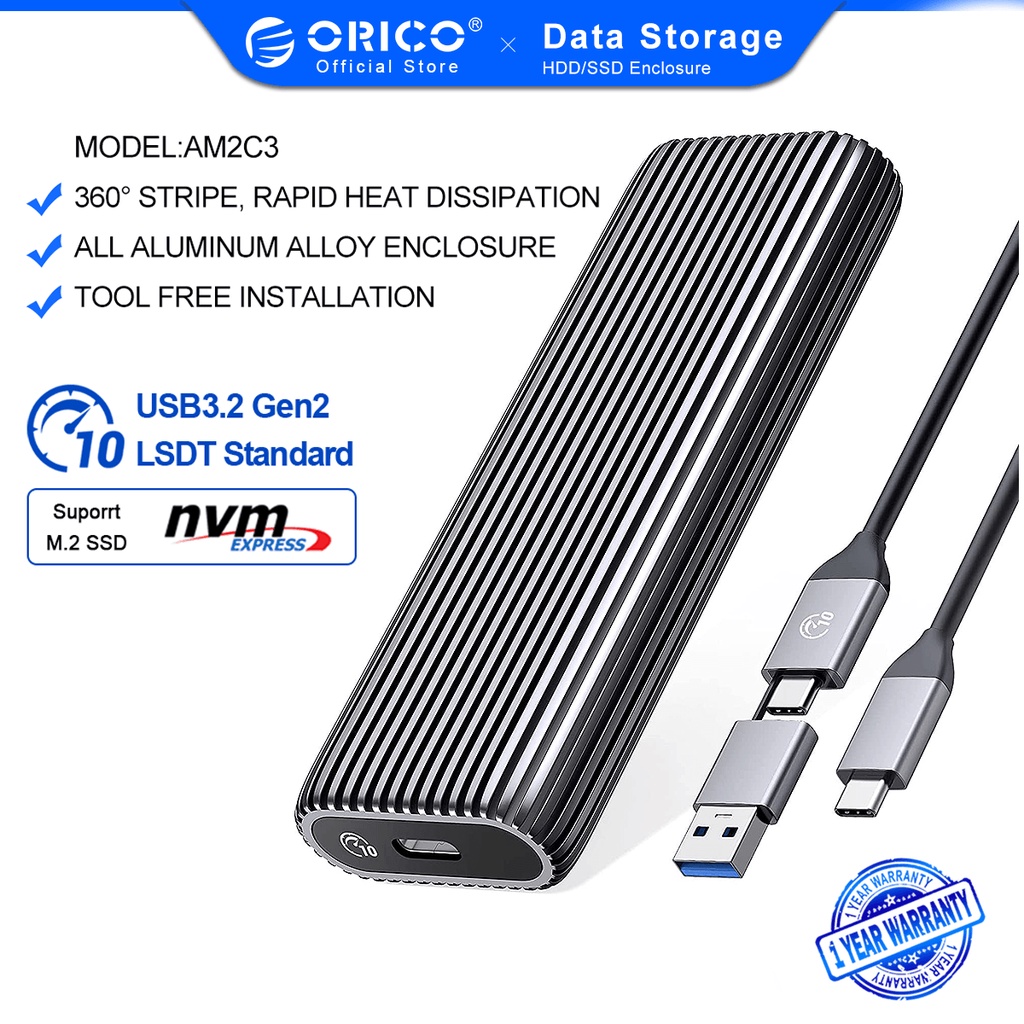 Ổ Cứng SSD ORICO Free Tool M2 NVMe D10Gbps PCIe Type C M.2 SSD NVMe M Key Chất Lượng Cao AM2C3