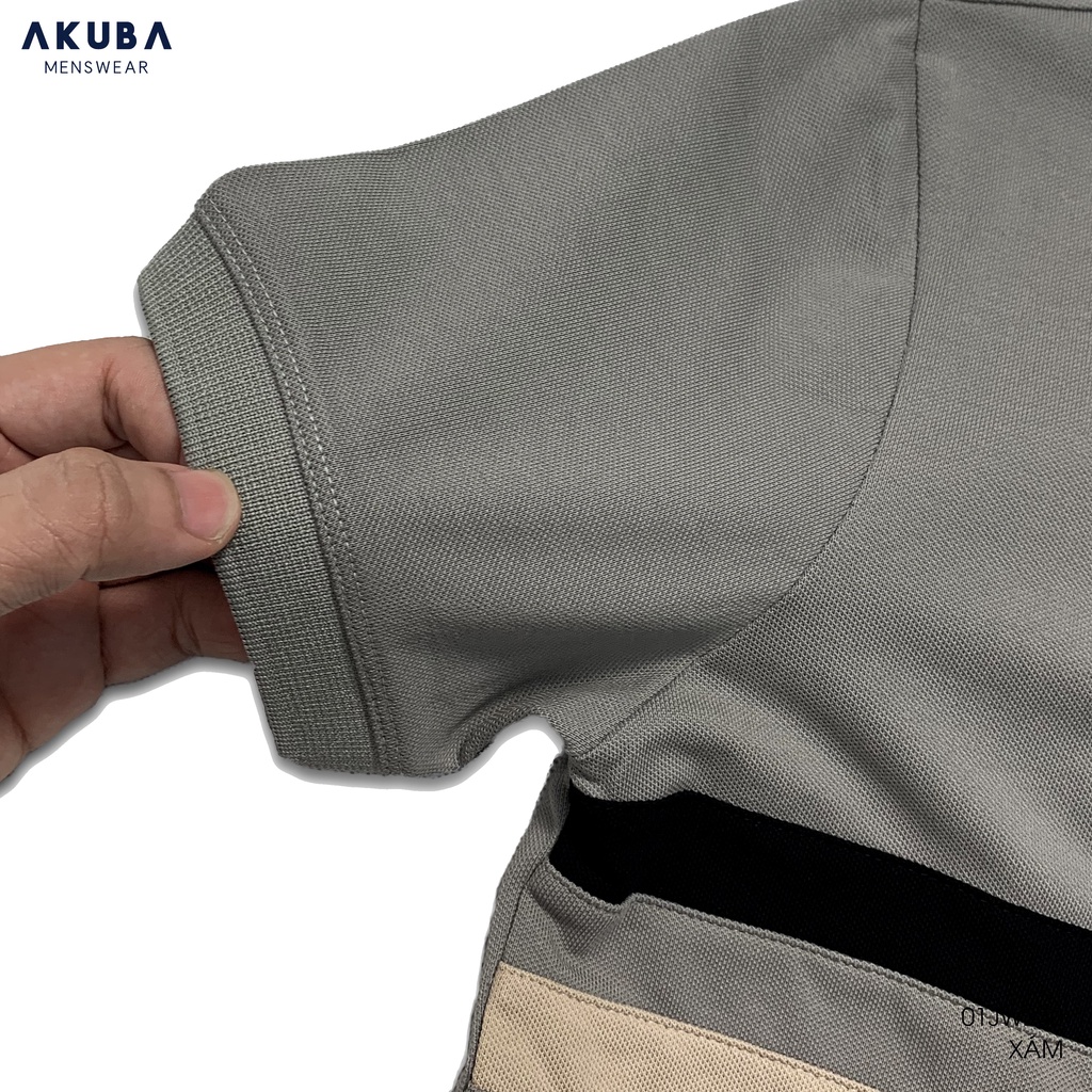 Áo thun polo kẻ sọc nam AKUBA form slimfit, chất liệu cotton, áo mềm mại, co giãn nhẹ, mặc thoải mái 01JW230