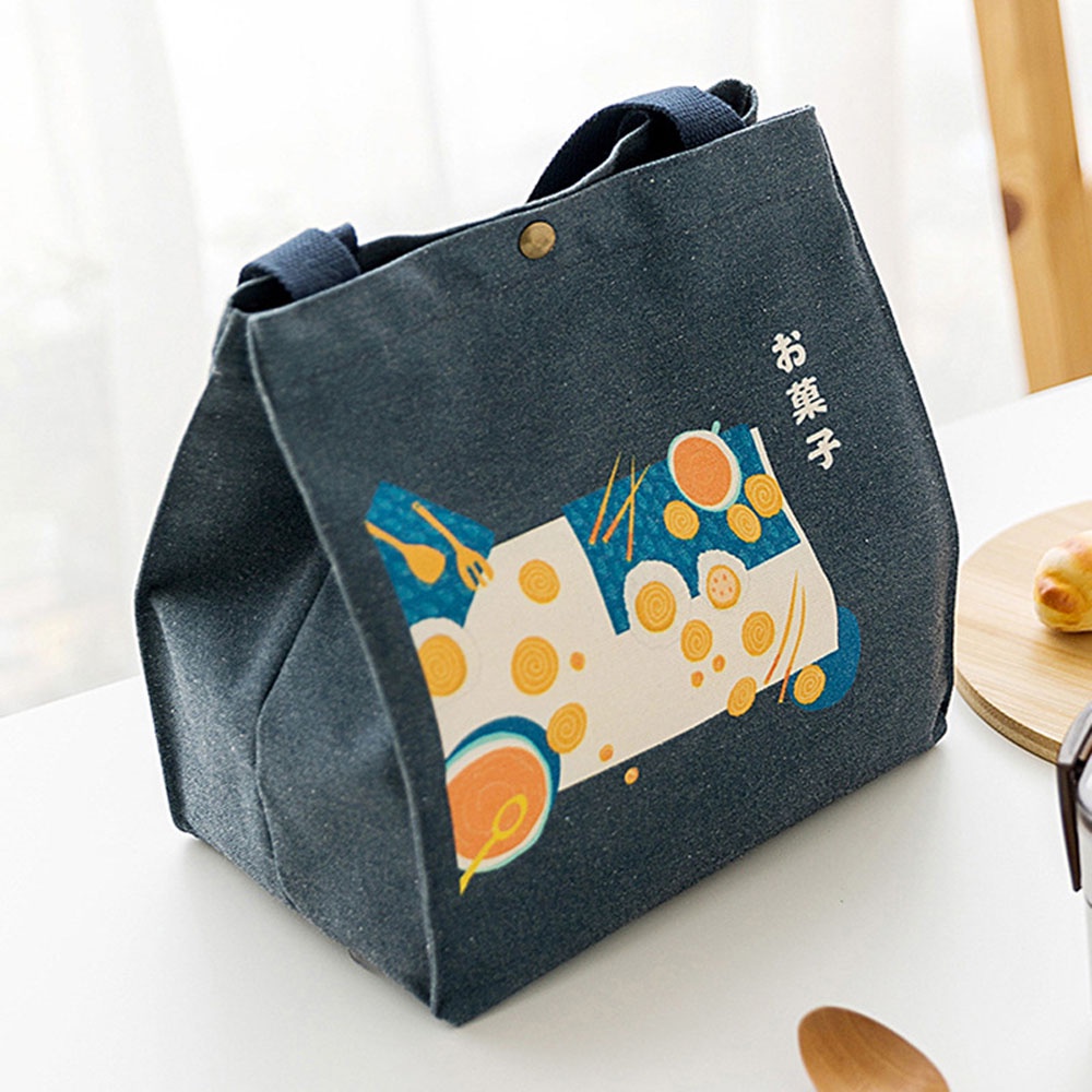 Túi đựng hộp cơm trưa bằng vải canvas thiết kế nhỏ gọn dễ thương tiện dụng mang theo du lịch/ dã ngoại cho nữ