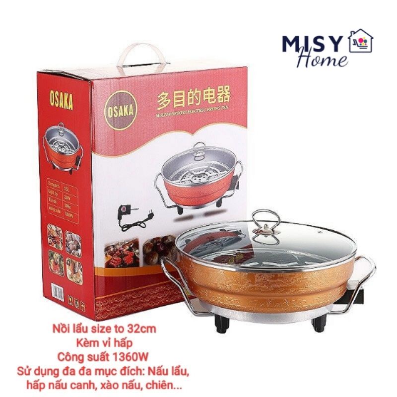 Nồi lẩu điện đa năng Osaka cao cấp công nghệ Nhật Bản 1360W size 31cm Misy Home