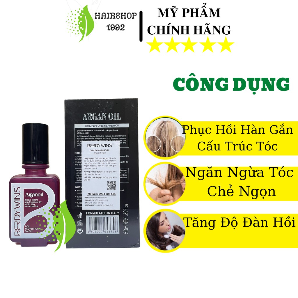 Tinh dầu dưỡng tóc Berdywins|hair serum phục hồi tóc hư tổn 50ml chiết xuất từ agan