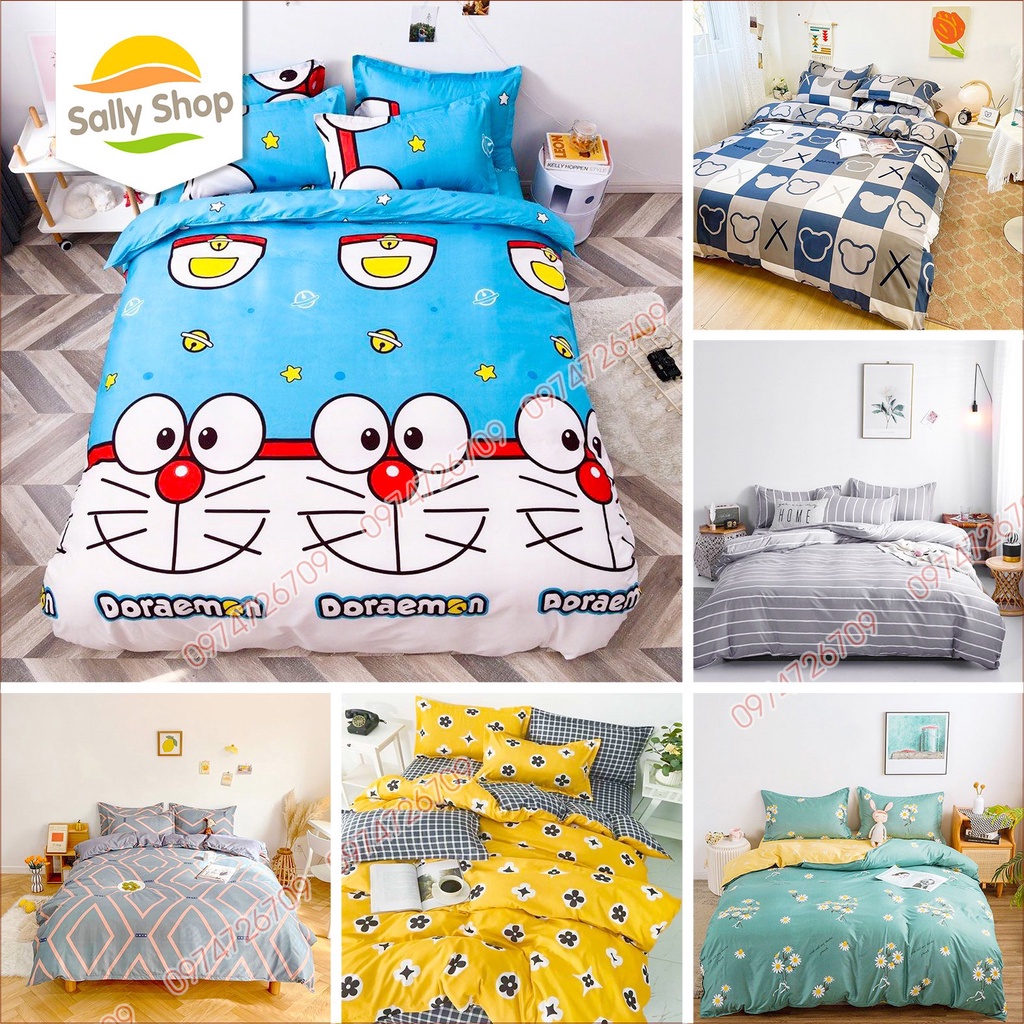 Trọn Bộ Chăn, Mền Ga Gối Cotton Poly Nhập MẪU HOA CÚC NHÍ [MẪU HOA LÁ] (đủ kích thước)