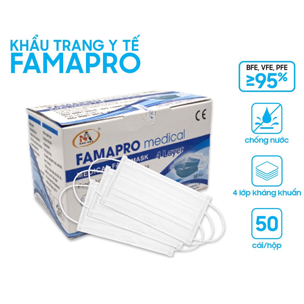 [FAMAPRO CÔ GÁI- COMBO 3- HỘP 50 CÁI] Khẩu trang y tế 4 lớp kháng khuẩn Famapro