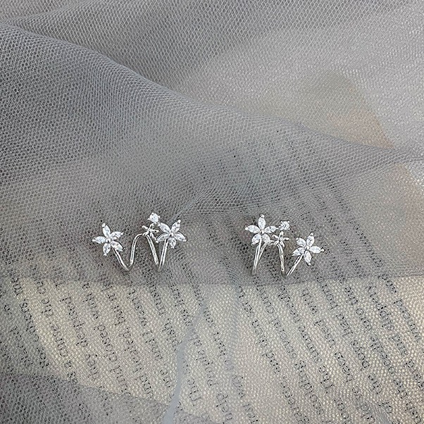 Khuyên tai bạc nữ hình hoa, Hoa tai cao cấp kẹp vành tai, đính đá TUNA SILVER CAM KẾT CHUẨN BẠC