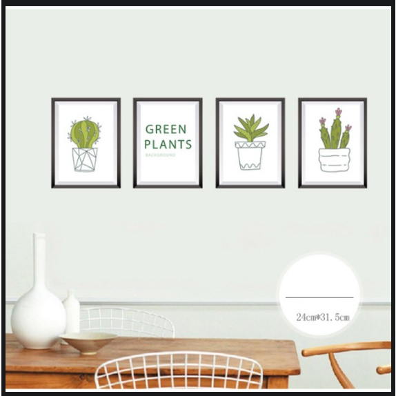 Decal trang trí tường - Khung tranh chậu cây xanh lá