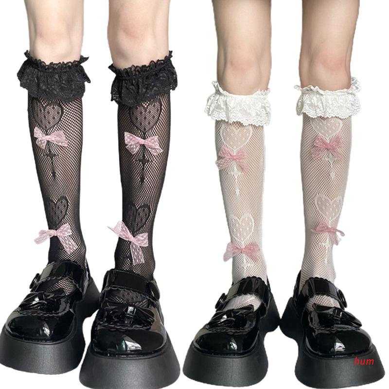 Tất, vớ bắp chân ren lưới đính nơ dọc phong cách lolita, thoáng mát, cá tính, cosplay Gợi Cảm Cho Nữ