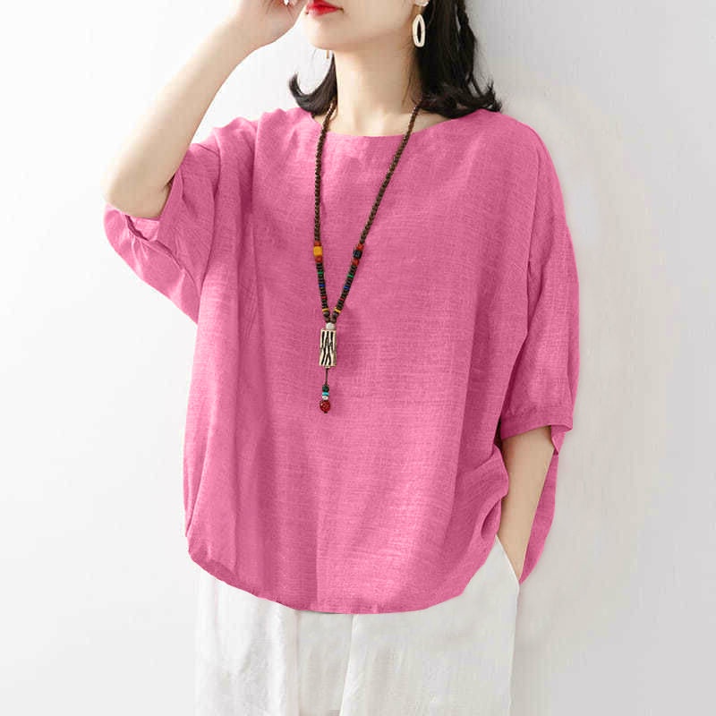 Áo Thun Cotton Lanh Tay Ngắn Thời Trang Mùa Hè Mới 2022 Cho Phụ Nữ Trung Niên Size M-4xl