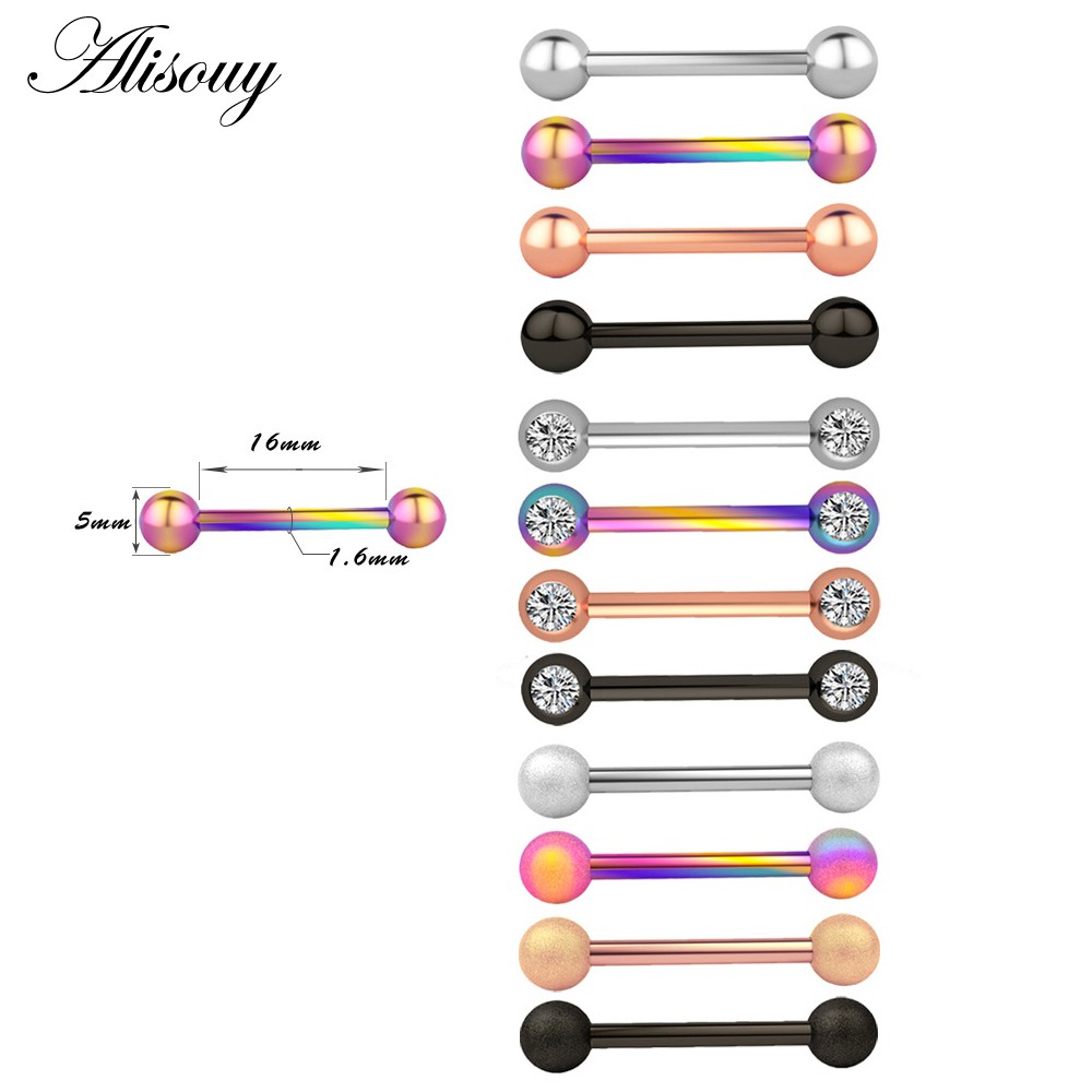 Alisouy Set 2 Khuyên Lưỡi Bằng Thép Không Gỉ 14g Cá Tính
