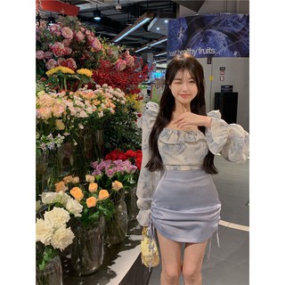 SET áo voan hoa bèo tay dài phối chân váy phi bóng rút dây nữ tính | hàng order thường về sớm hơn dự kiến ko hủy