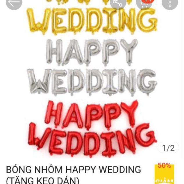 Bóng chữ happy wedding trang trí ngày cưới chưa kèm bơm keo nhé
