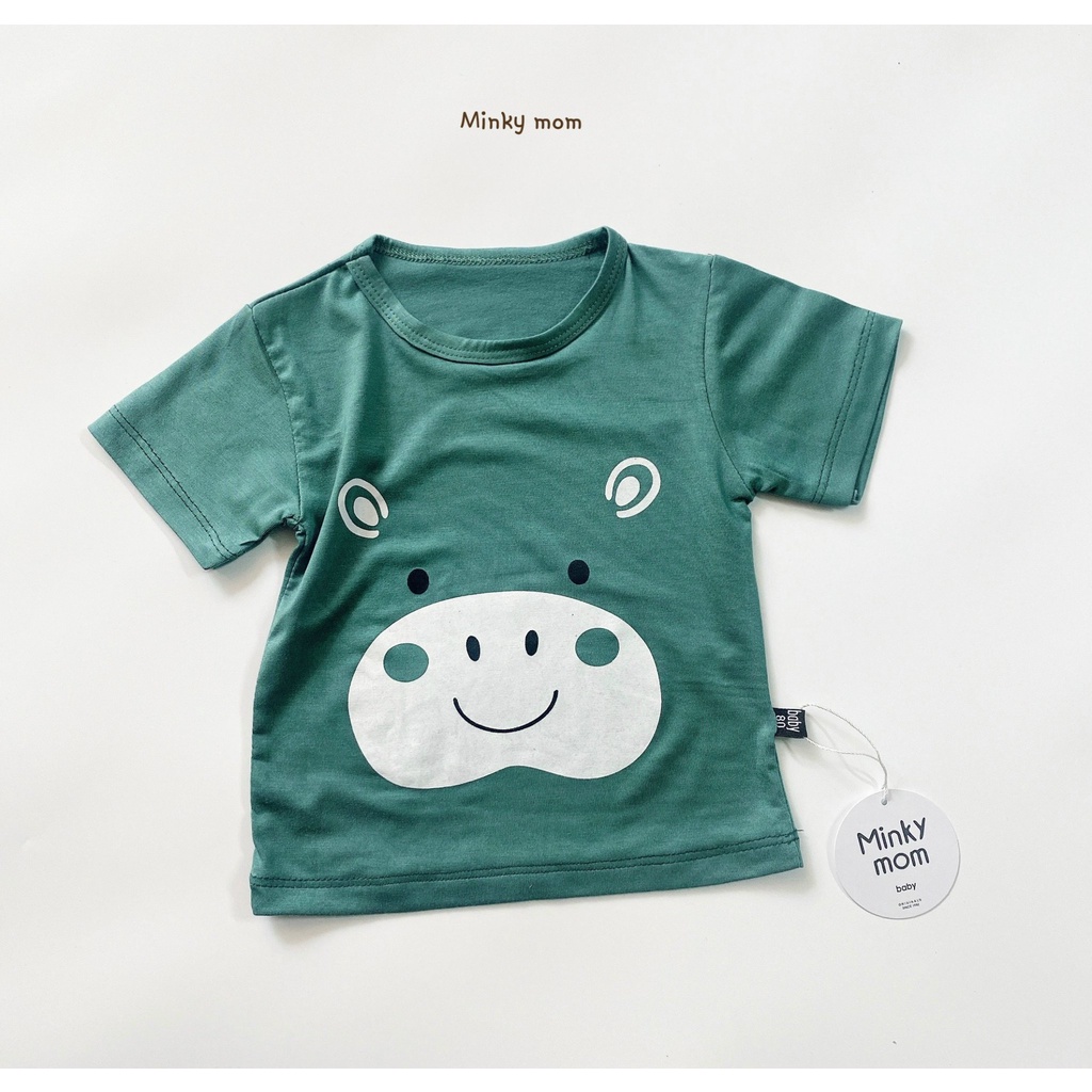 Áo cộc tay Minky Mom chất thun lạnh họa tiết mặt thú đáng yêu cực đẹp cho bé trai bé gái