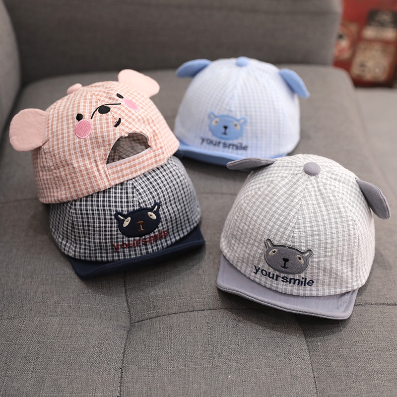 Mũ Lưỡi Trai Cho Bé Thêu Hình Dễ Thương Quai Dán Điều Chỉnh To Nhỏ Cho Bé Trai Bé Gái 3-15 tháng