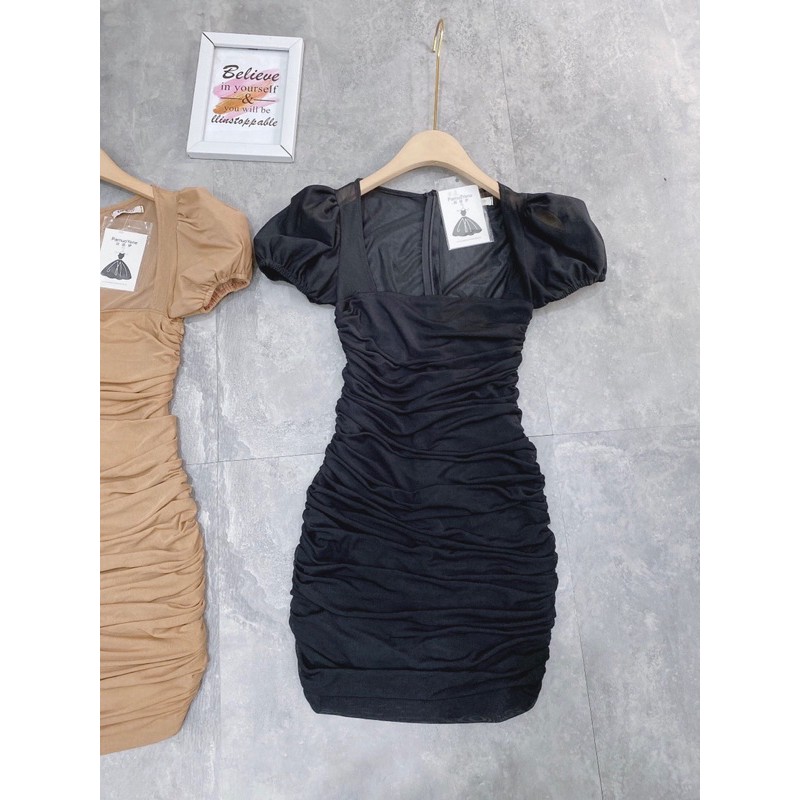 [Hàng Chuẩn] Váy Body Lưới Tay Bồng 2 Lớp, Đầm Ôm Cổ Vuông Sexy Có Ảnh Thật Kèm Video | BigBuy360 - bigbuy360.vn