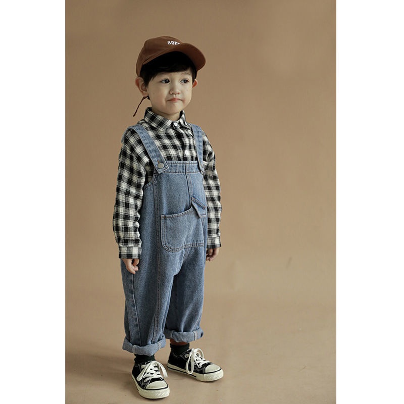 [Babycat] Hàng Có Sẵn Quần Yếm Denim Dáng Rộng Phong Cách Nhật Bản Hàn Quốc Thời Trang Phương Tây Cho Bé Trai Bé Gái B