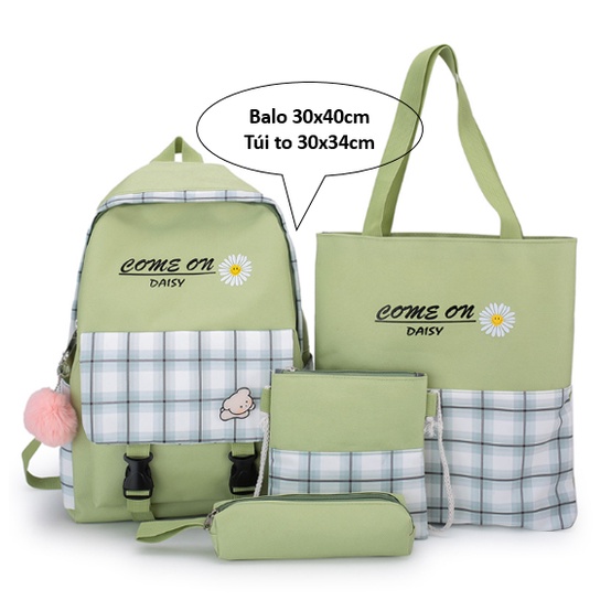 Balo nữ - balo đi học - combo 4 sản phẩm - unisex, vải chống nước có ngăn để vừa laptop MKZ102