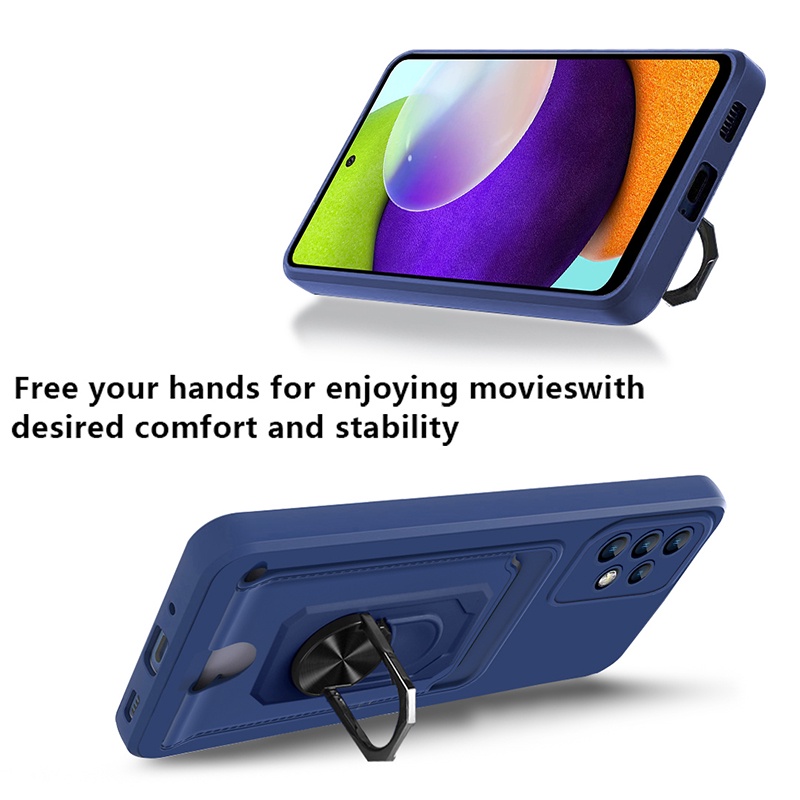 Samsung A52 5G ốp lưng Card Slot Finger Ring Holder Soft Phone Case A52 5G A52 A02s A03s A30s A50s A50 A72 5G A72 A20 A30 A53 5G A73 5G Camera Protection Anti-fall Shockproof Cases &amp; Covers With Lanyard
