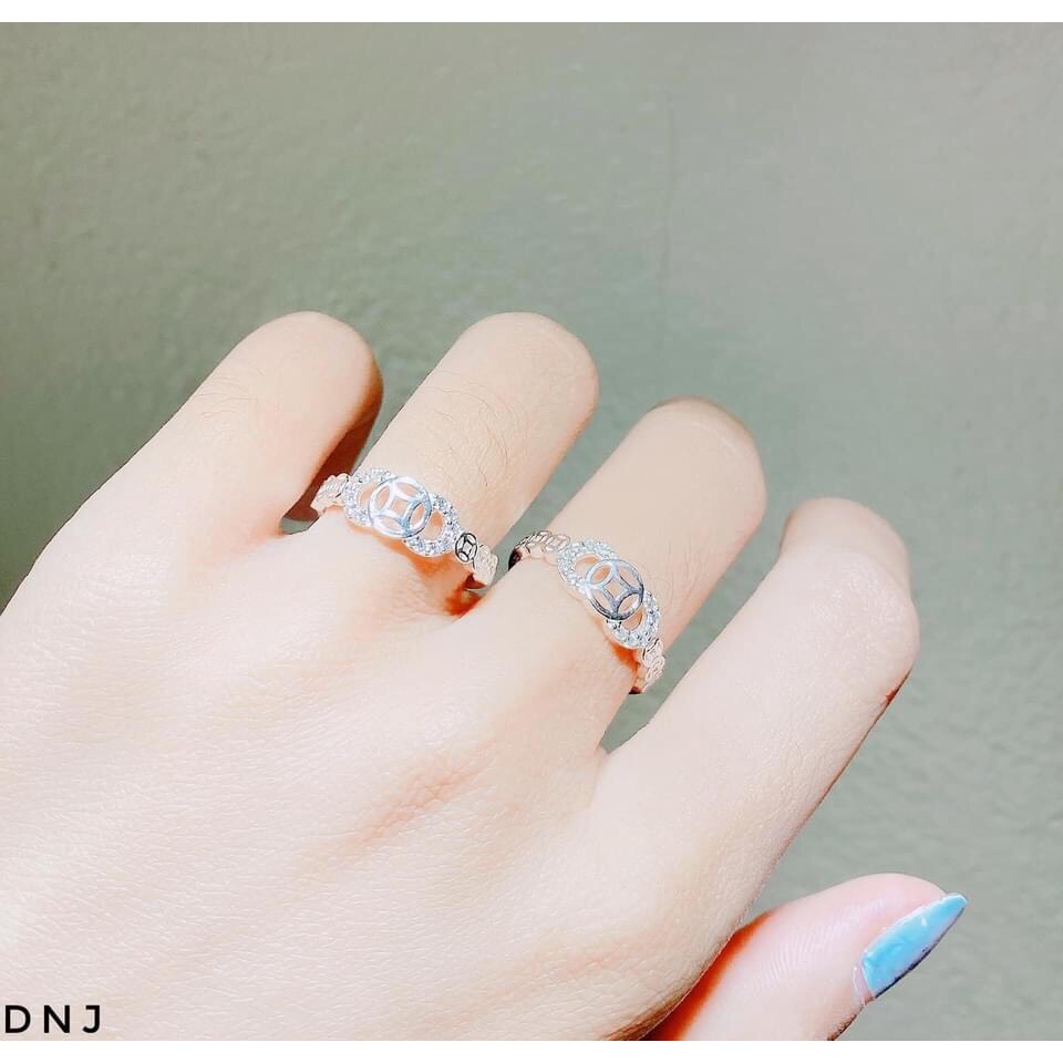 Nhẫn kim tiền bạc thật đính đá đồng xu - Kho sỉ bạc Nhất Linh