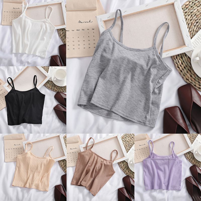 Áo Croptop Dệt Kim Không Tay Màu Sắc Đơn Giản Cho Nữ