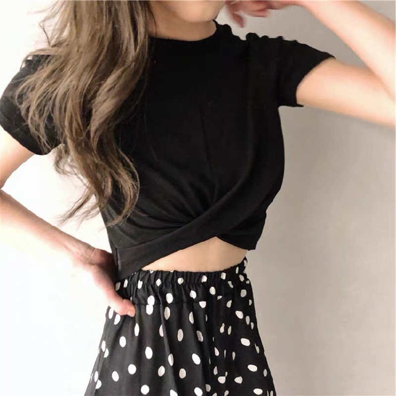 Áo croptop nữ xoắn bụng, kiểu crotop vải co dãn cao cấp Mophus MC001 | BigBuy360 - bigbuy360.vn