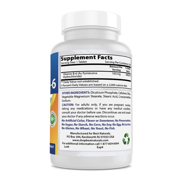 Viên Uống Bổ Sung Vitamin B6 liều cao Best Naturals 100mg 250v USA