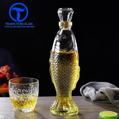 Vỏ Chai Thủy Tinh Đựng Rượu Họa Tiết Cá Chép 500ml