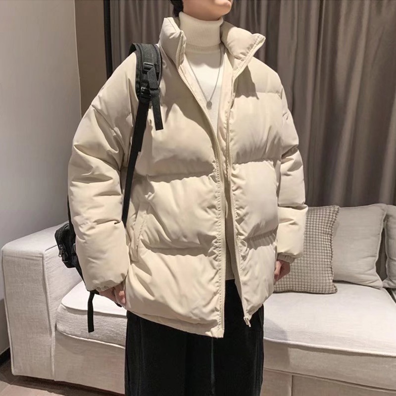 Áo khoác phao cotton màu trơn thiết kế tay dài cổ đứng phong cách Nhật Bản thời trang mùa đông cho nam